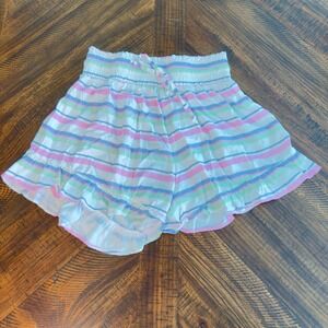 Chaser Womens Pastel Striped Ruffle Shorts Smocked Waist CW9667-PSTNOSTRP Small
